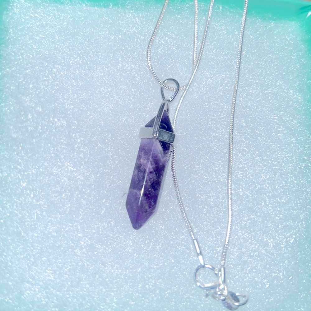 Boho hippie Amethyst Sterling Silver 16” Necklace - Picture 6 of 6